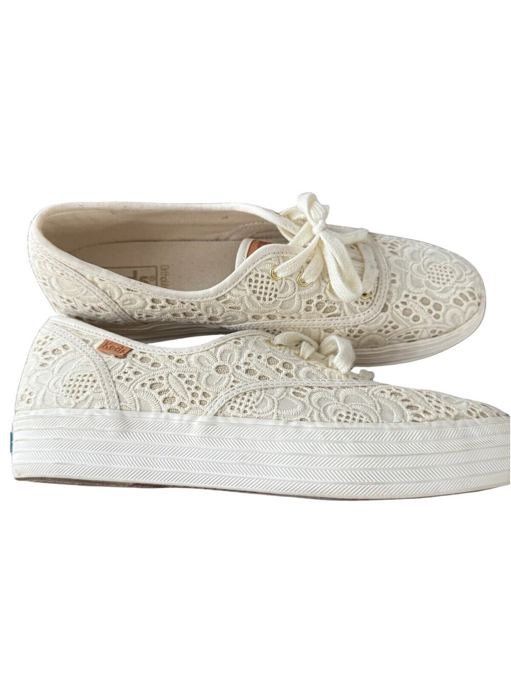 Keds Triple Crocheted Cream Sneakers Lacy Size 8 Comes With Box - Picture 2 of 8